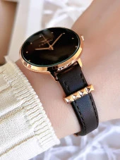 Ferro Deri Kordonlu Kararma Renk Atmaz 30 Metre Suya Dayanıklı Özel Tasarım Kadın Kol Saati 2108B-S6 thumbnail 2