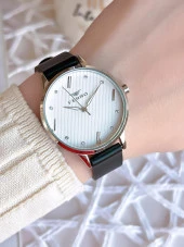 Ferro Deri Kordonlu Kararma Renk Atmaz 30 Metre Suya Dayanıklı Özel Tasarım Kadın Kol Saati BF1927WT thumbnail 1