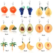 Muz Şeftali Mango Portakal Armut Desenli Akrilik Küpe - 1