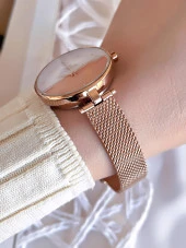 FERRO Rose Hasır Kordonlu Renk Atmaz 30 Metre Suya Dayanıklı Özel Tasarım Kadın KolSaati 1224CWT-C thumbnail 3