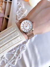 Ferro Hasır Kordonlu Rose Gold Kararmaz Renk Atmaz 3 Atm  Özel Tasarım Kadın Kol Saat 21152CWT-C thumbnail 2