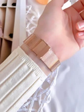 Ferro Hasır Kordonlu Rose Gold Kararmaz Renk Atmaz 3 Atm  Özel Tasarım Kadın Kol Saat 21152CWT-C thumbnail 4