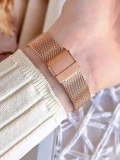 Ferro Hasır Kordonlu Rose Gold Kararmaz Renk Atmaz 3 Atm  Özel Tasarım Kadın Kol Saat BF21209CWT-C thumbnail 4