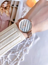 Ferro Hasır Kordonlu Rose Gold Kararmaz Renk Atmaz 3 Atm  Özel Tasarım Kadın Kol Saat BF21153CWT-C thumbnail 2
