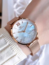 Ferro Hasır Kordonlu Rose Gold Kararmaz Renk Atmaz 3 Atm  Özel Tasarım Kadın Kol Saati BF21934CWT-C thumbnail 1