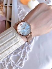 Ferro Hasır Kordonlu Rose Gold Kararmaz Renk Atmaz 3 Atm  Özel Tasarım Kadın Kol Saati BF21934CWT-C thumbnail 2