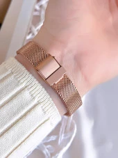 Ferro Hasır Kordonlu Rose Gold Kararmaz Renk Atmaz 3 Atm  Özel Tasarım Kadın Kol Saati BMN8C1112FF thumbnail 4