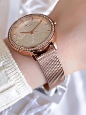 Ferro Hasır Kordonlu Rose Gold Kararmaz Renk Atmaz 3 Atm Özel Tasarım Kadın Kol Saati BFL21242-C - 2