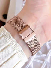 Ferro Hasır Kordonlu Rose Gold Kararmaz Renk Atmaz 3 Atm  Özel Tasarım Kadın Kol Saati BFL21242-C - 4