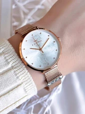 Ferro Hasır Kordonlu Rose Gold Kararmaz Renk Atmaz 3 Atm  Özel Tasarım Kadın Kol Saati BF21087CWT-C - 1