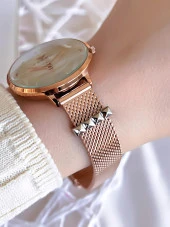 Ferro Hasır Kordonlu Rose Gold Kararmaz Renk Atmaz 3 Atm Özel Tasarım Kadın Kol Saati BF21087CWT-C - 2