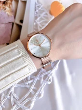 Ferro Hasır Kordonlu Rose Gold Kararmaz Renk Atmaz 3 Atm  Özel Tasarım Kadın Kol Saati BF21087CWT-C - 3