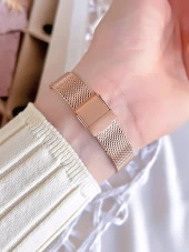 Ferro Hasır Kordonlu Rose Gold Kararmaz Renk Atmaz 3 Atm Özel Tasarım Kadın Kol Saati BF21087CWT-C - 4