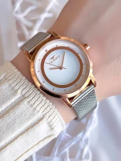 Ferro Hasır Kordonlu Gümüş/Rose Kararmaz Renk Atmaz 3 Atm  Özel Tasarım Kadın Kol Saati BF21070CWT - 1