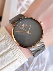 Ferro Hasır Kordonlu Gümüş/Rose Kararmaz Renk Atmaz 3 Atm  Özel Tasarım Kadın Kol Saati BF81753CWT thumbnail 1