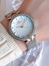 Ferro Hasır Kordonlu Gümüş/Rose Kararmaz Renk Atmaz 3 Atm  Özel Tasarım Kadın Kol Saati BF2665CWT-E thumbnail 1