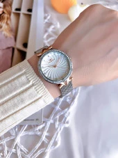 Ferro Hasır Kordonlu Gümüş/Rose Kararmaz Renk Atmaz 3 Atm  Özel Tasarım Kadın Kol Saati BF2665CWT-E thumbnail 2