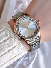 Ferro Hasır Kordonlu Gümüş/Rose Kararmaz Renk Atmaz 3 Atm  Özel Tasarım Kadın Kol Saati BFL21319C-E thumbnail 1