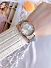 Ferro Hasır Kordonlu Gümüş/Rose Kararmaz Renk Atmaz 3 Atm  Özel Tasarım Kadın Kol Saati BFL21319C-E thumbnail 2