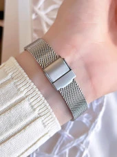 Ferro Hasır Kordonlu Gümüş/Rose Kararmaz Renk Atmaz 3 Atm  Özel Tasarım Kadın Kol Saati BF1618CWT-E thumbnail 3