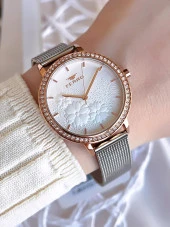 Ferro Hasır Kordonlu Gümüş/Rose Kararmaz Renk Atmaz 3 Atm  Özel Tasarım Kadın Kol Saati BFL2124CWT-E thumbnail 1