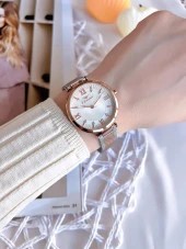 Ferro Hasır Kordonlu Gümüş/Rose Kararmaz Renk Atmaz 3 Atm  Özel Tasarım Kadın Kol Saati BF2123CWT-E thumbnail 3