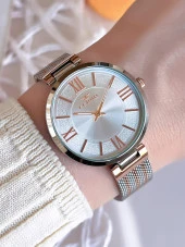 Ferro Hasır Kordonlu Gümüş/Rose Kararmaz Renk Atmaz 3 Atm  Özel Tasarım Kadın Kol Saati BF21155CWT-E thumbnail 1