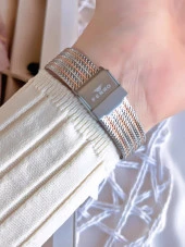 Ferro Hasır Kordonlu Gümüş/Rose Kararmaz Renk Atmaz 3 Atm  Özel Tasarım Kadın Kol Saati BF21155CWT-E thumbnail 4