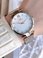 Ferro Hasır Kordonlu Gümüş/Rose Kararmaz Renk Atmaz 3 Atm  Özel Tasarım Kadın Kol Saati BFL21318CWT-E thumbnail 1