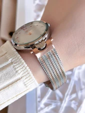 Ferro Hasır Kordonlu Gümüş/Rose Kararmaz Renk Atmaz 3 Atm  Özel Tasarım Kadın Kol Saati BFL21318CWT-E thumbnail 2