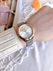 Ferro Hasır Kordonlu Gümüş/Rose Kararmaz Renk Atmaz 3 Atm  Özel Tasarım Kadın Kol Saati BF21073CWT-E thumbnail 3