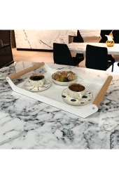 AHŞAP SAPLI 40X25 DEKORATİF METAL TEPSİ BEYAZ, SUNUM, DEKORATİF TEPSİ - 1