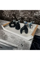 AHŞAP SAPLI 40X25 DEKORATİF METAL TEPSİ BEYAZ, SUNUM, DEKORATİF TEPSİ - 4