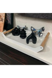 AHŞAP SAPLI 40X25 DEKORATİF METAL TEPSİ BEYAZ, SUNUM, DEKORATİF TEPSİ - 6