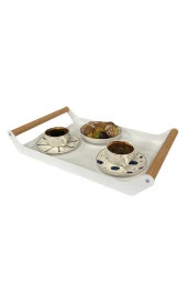 AHŞAP SAPLI 40X25 DEKORATİF METAL TEPSİ BEYAZ, SUNUM, DEKORATİF TEPSİ - 9