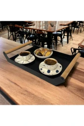 AHŞAP SAPLI 40X25 DEKORATİF METAL TEPSİ SİYAH, SUNUM, DEKORATİF TEPSİ - 1