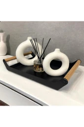 AHŞAP SAPLI 40X25 DEKORATİF METAL TEPSİ SİYAH, SUNUM, DEKORATİF TEPSİ - 2