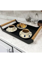 AHŞAP SAPLI 40X25 DEKORATİF METAL TEPSİ SİYAH, SUNUM, DEKORATİF TEPSİ - 3