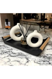 AHŞAP SAPLI 40X25 DEKORATİF METAL TEPSİ SİYAH, SUNUM, DEKORATİF TEPSİ - 6