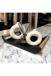 AHŞAP SAPLI 40X25 DEKORATİF METAL TEPSİ SİYAH, SUNUM, DEKORATİF TEPSİ - 9