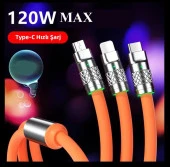 Zhltools 3 in 1 Usb to Type-C - Micro Usb - Lightning 120W Hızlı Şarj Kablosu 1.2 metre Turuncu - 2