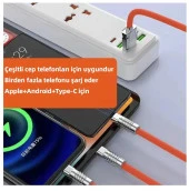 Zhltools 3 in 1 Usb to Type-C - Micro Usb - Lightning 120W Hızlı Şarj Kablosu 1.2 metre Turuncu - 3
