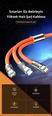 Zhltools 3 in 1 Usb to Type-C - Micro Usb - Lightning 120W Hızlı Şarj Kablosu 1.2 metre Turuncu - 5