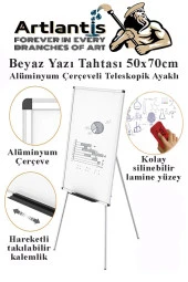 Ayaklı Yazı Tahtası Beyaz 50x70 cm Teleskobik Ayaklı 1 Adet Alüminyum Kolay Silinebilir Ergomik Beyaz Yazı Tahtası - 1