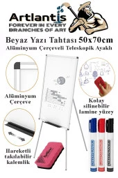 Ayaklı Beyaz Yazı Tahtası 50x70 cm Teleskobik Ayaklı 1 Adet Alüminyum Kolay Silinebilir Ergomik Beyaz Yazı Tahtası - 1