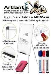 Ayaklı Beyaz Yazı Tahtası 60x85 cm Teleskobik Ayaklı 1 Adet Alüminyum Kolay Silinebilir Ergomik Beyaz Yazı Tahtası - 1