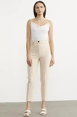 Dar Paça Yüksek Bel Kumaş Pantolon - Bej thumbnail 2