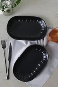 Keramika Mat Siyah Badem Kayık Tabak 25 Cm 2 Adet 956 thumbnail 2