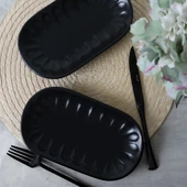 Keramika Mat Siyah Badem Kayık Tabak 22 Cm 2 Adet 956 - 1