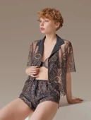 Pijama Takım Gömlek Büstiyer Şort LP1352 3'lü Set - 3